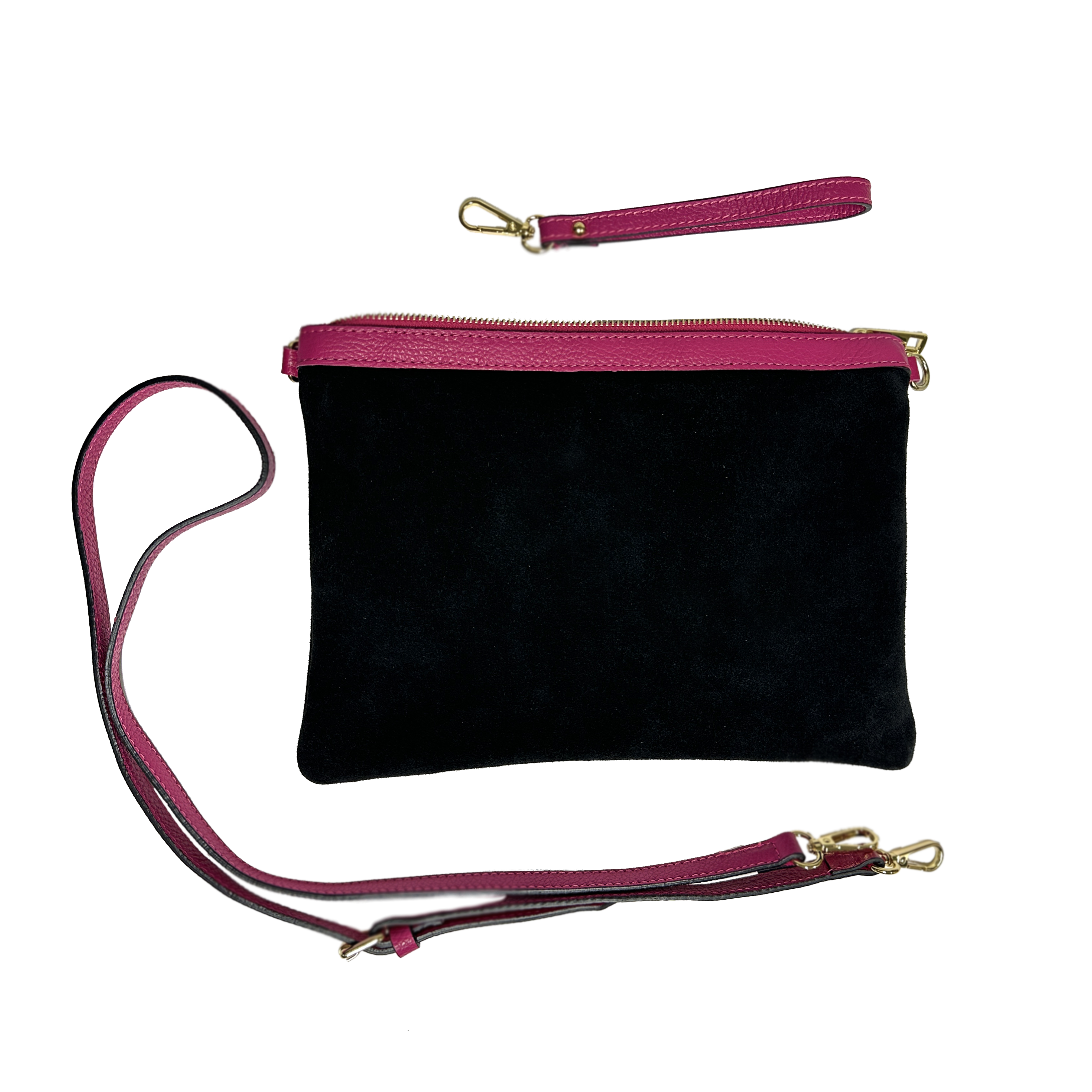 Anne en daim noir cuir fuchsia