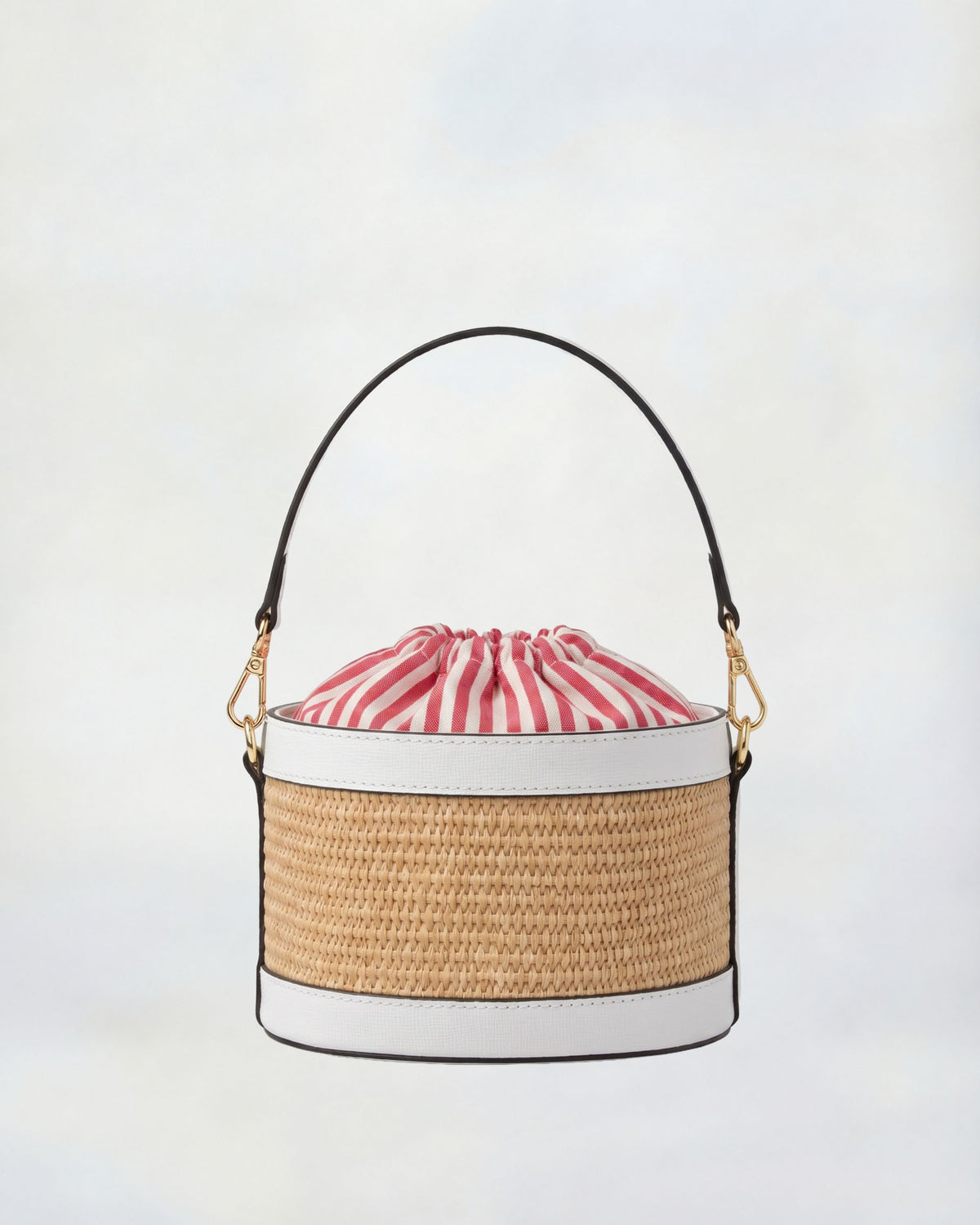 Mini Peggy raffia white | red striped closure