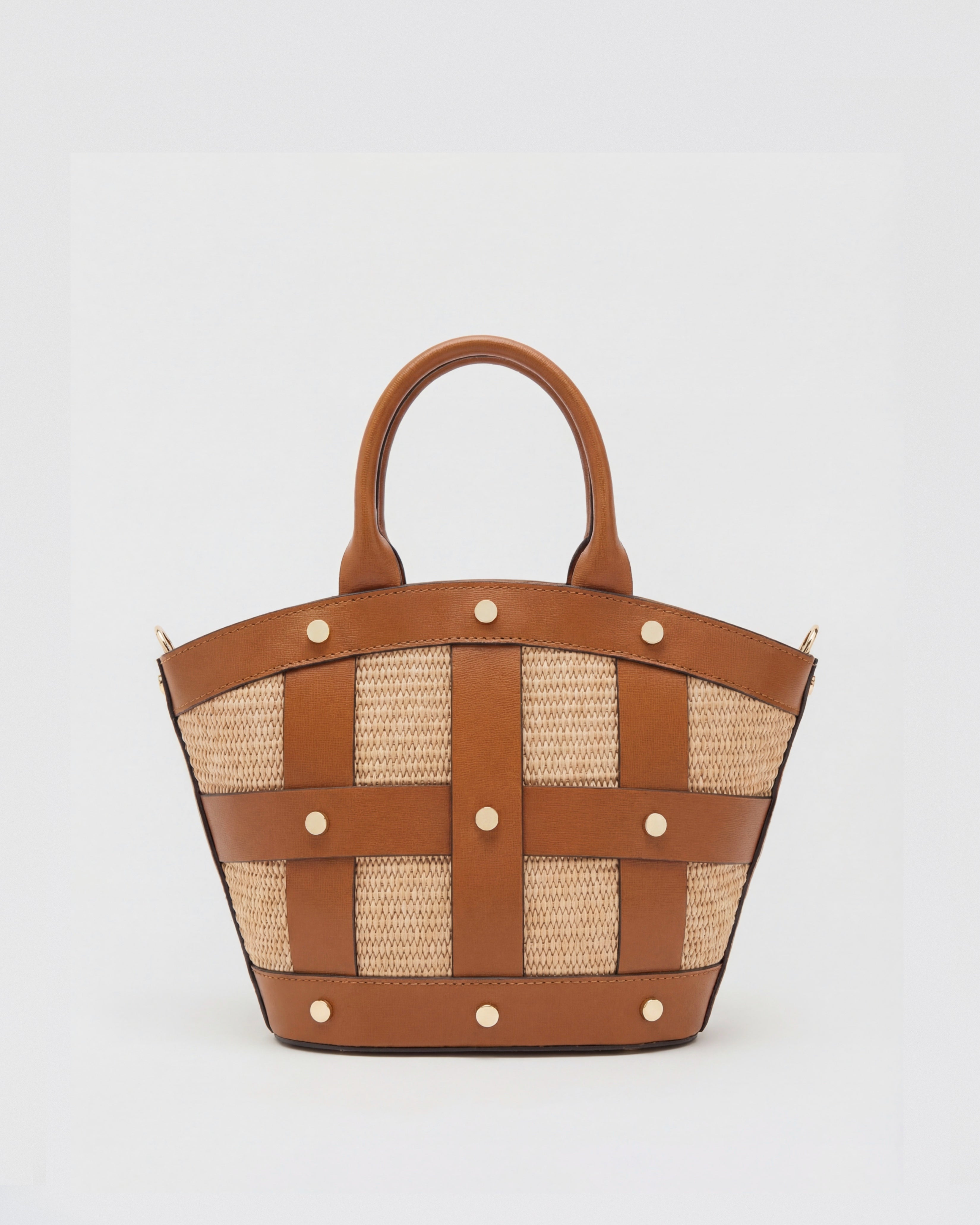 Mini Victoire stud raffia camel