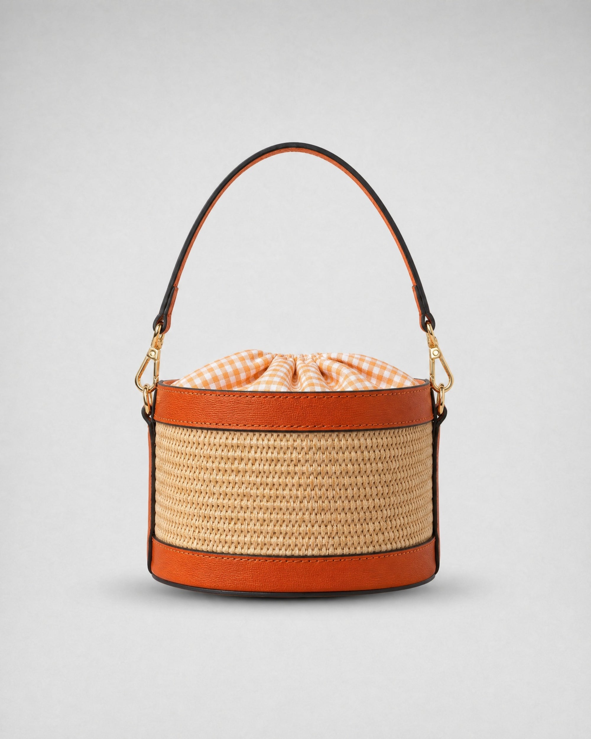 Mini Peggy raphia orange | fermeture Vichy orange