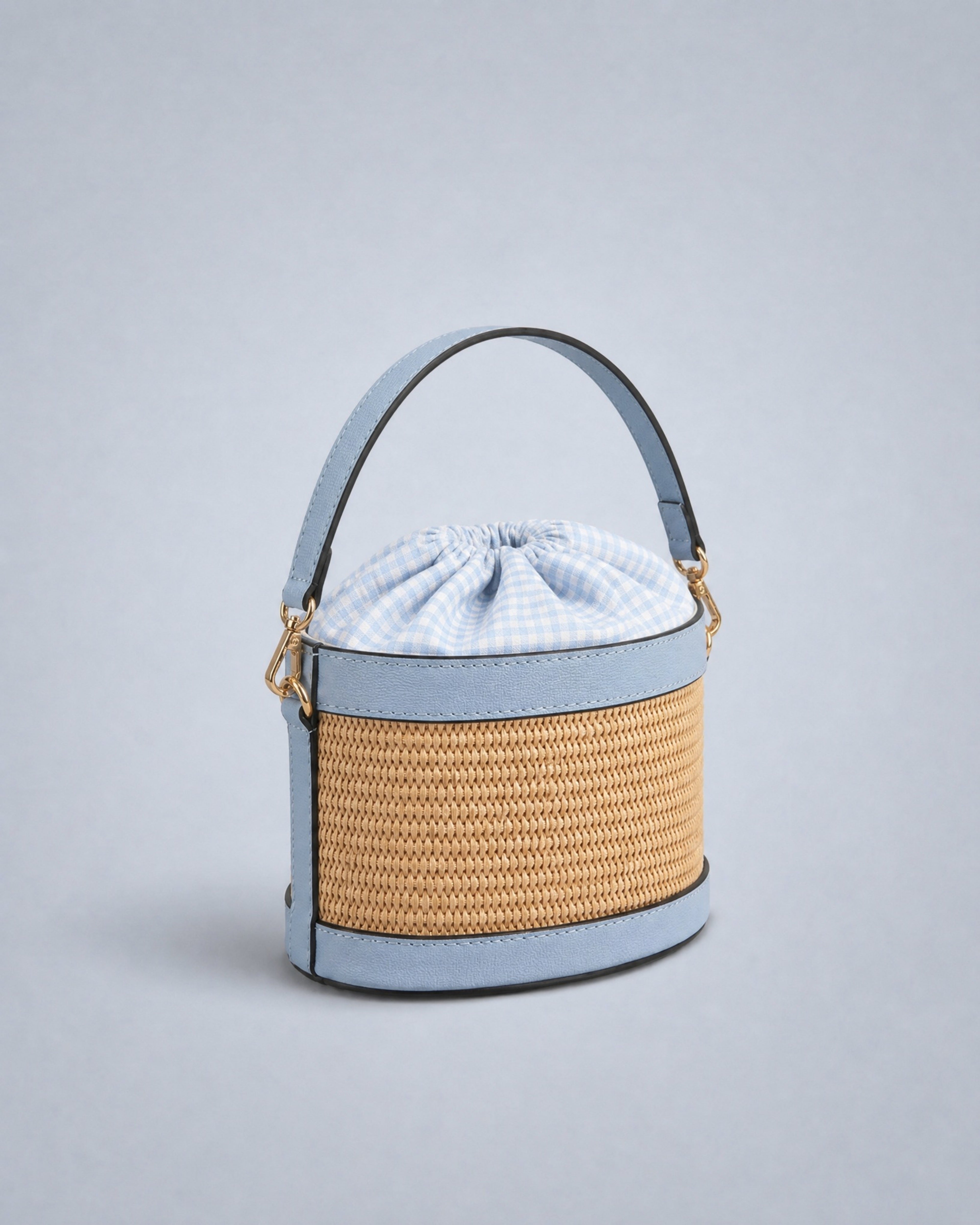 Mini Peggy raphia bleu bébé | fermeture Vichy bleu bébé