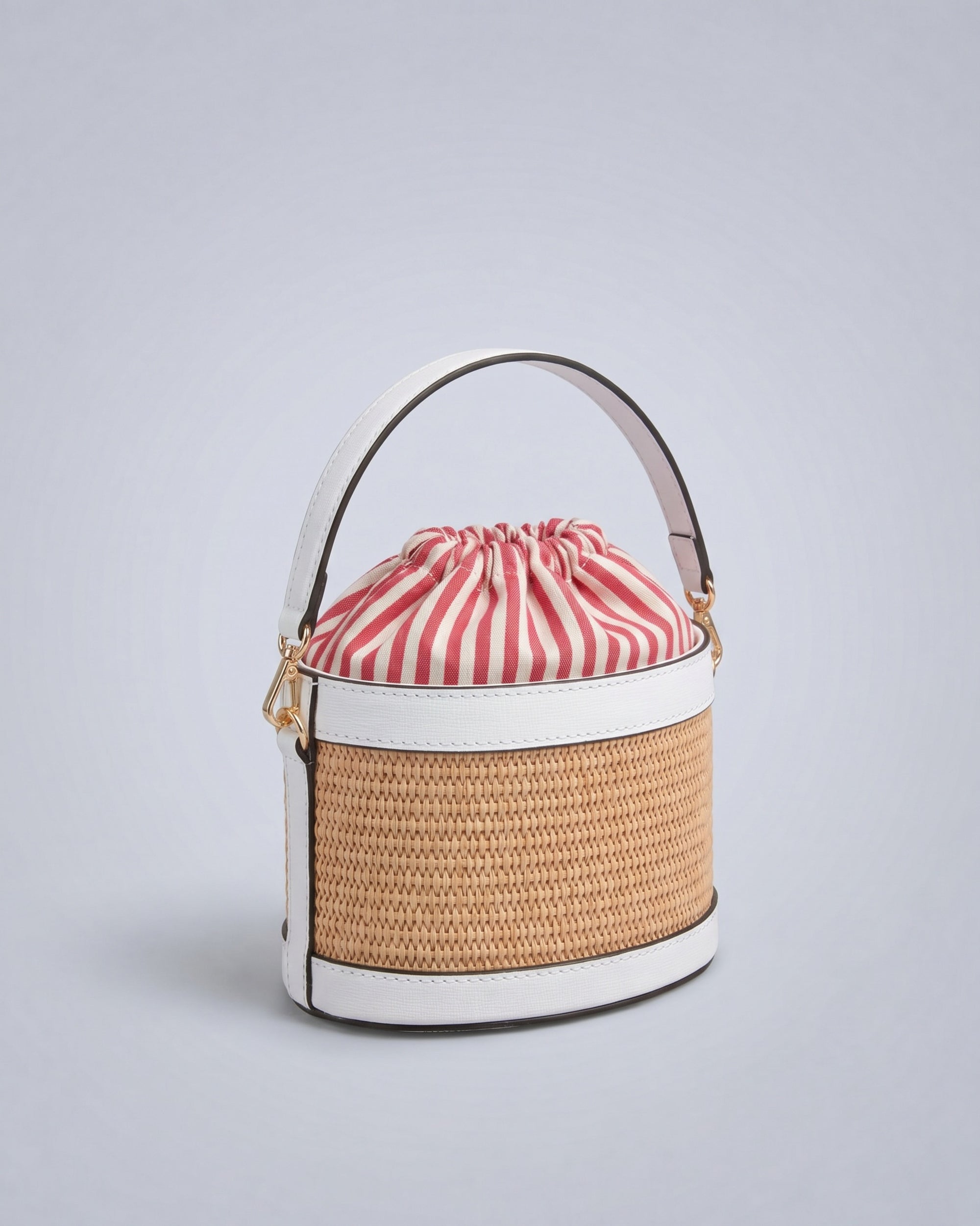 Mini Peggy raphia blanc | fermeture rayures rouges