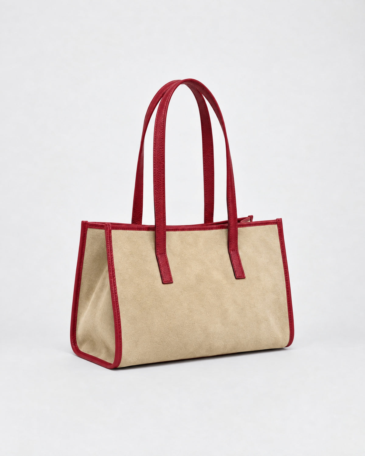 Mini Camille en daim beige | cuir bourgogne