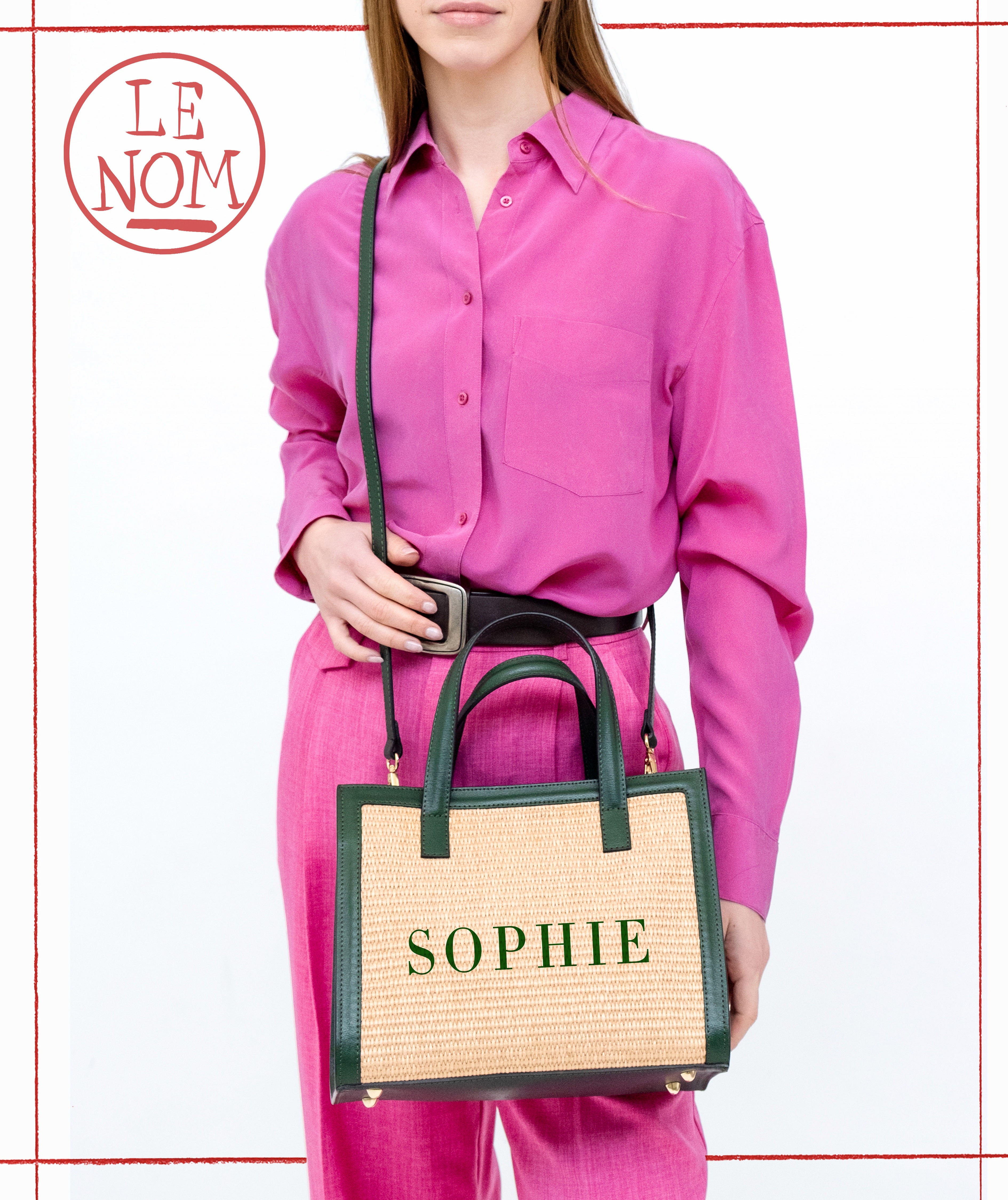 Sophie raffia, green leather