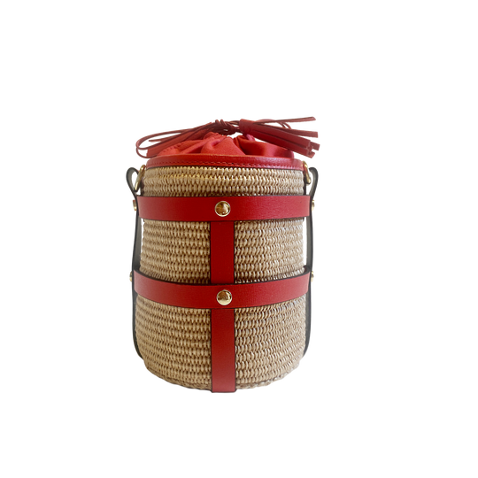 Lucie raffia, red leather