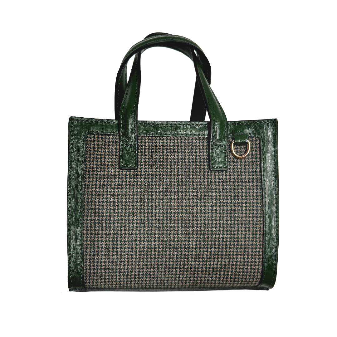 Mini Sophie tweed, green leather