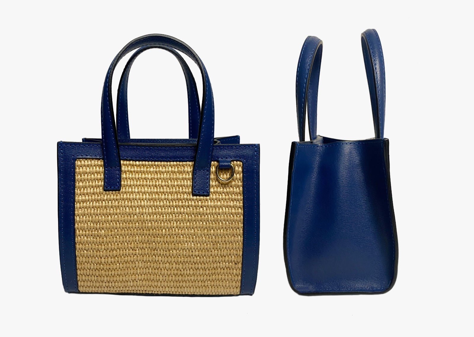 Mini Sophie raffia, blue leather