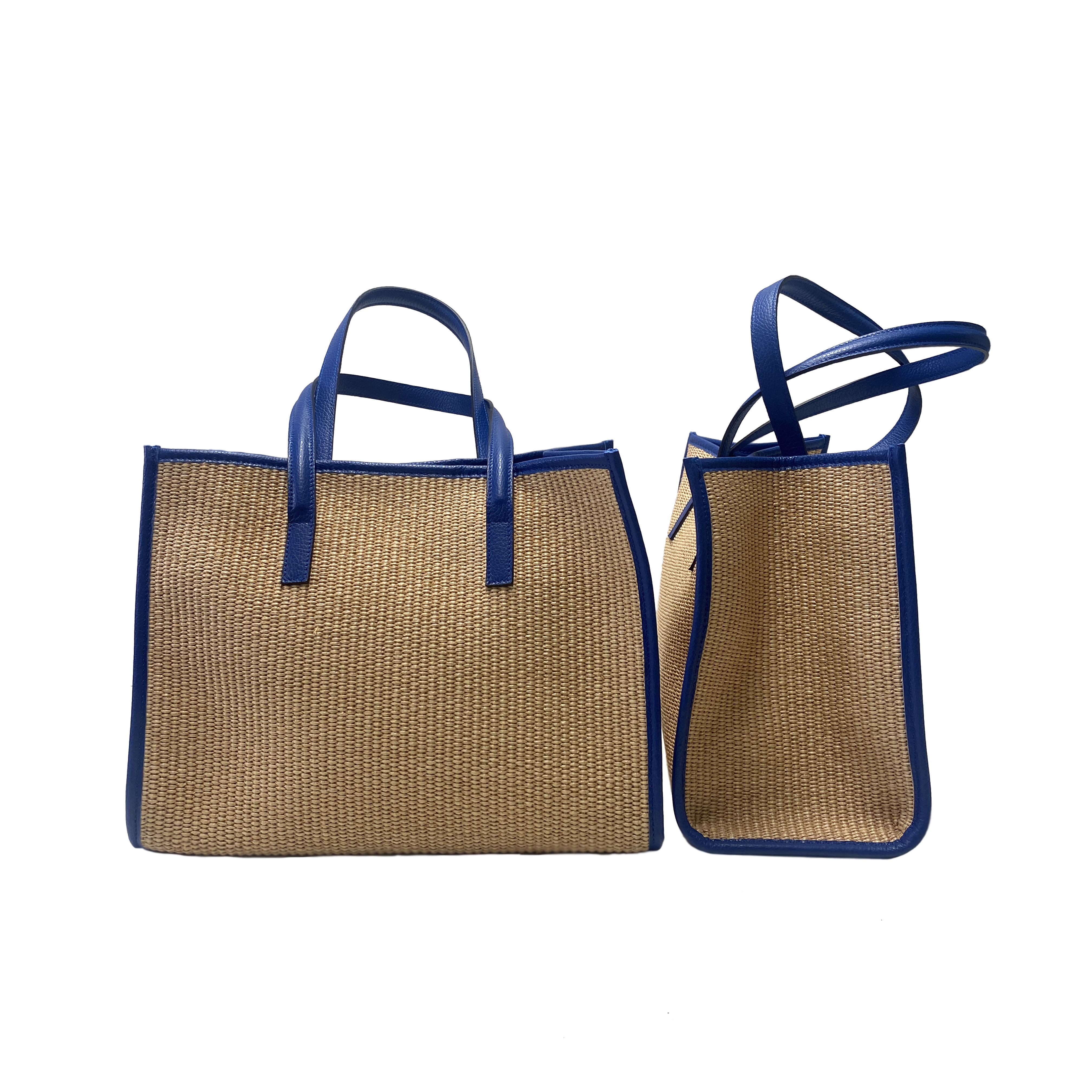 Camille raffia, blue leather