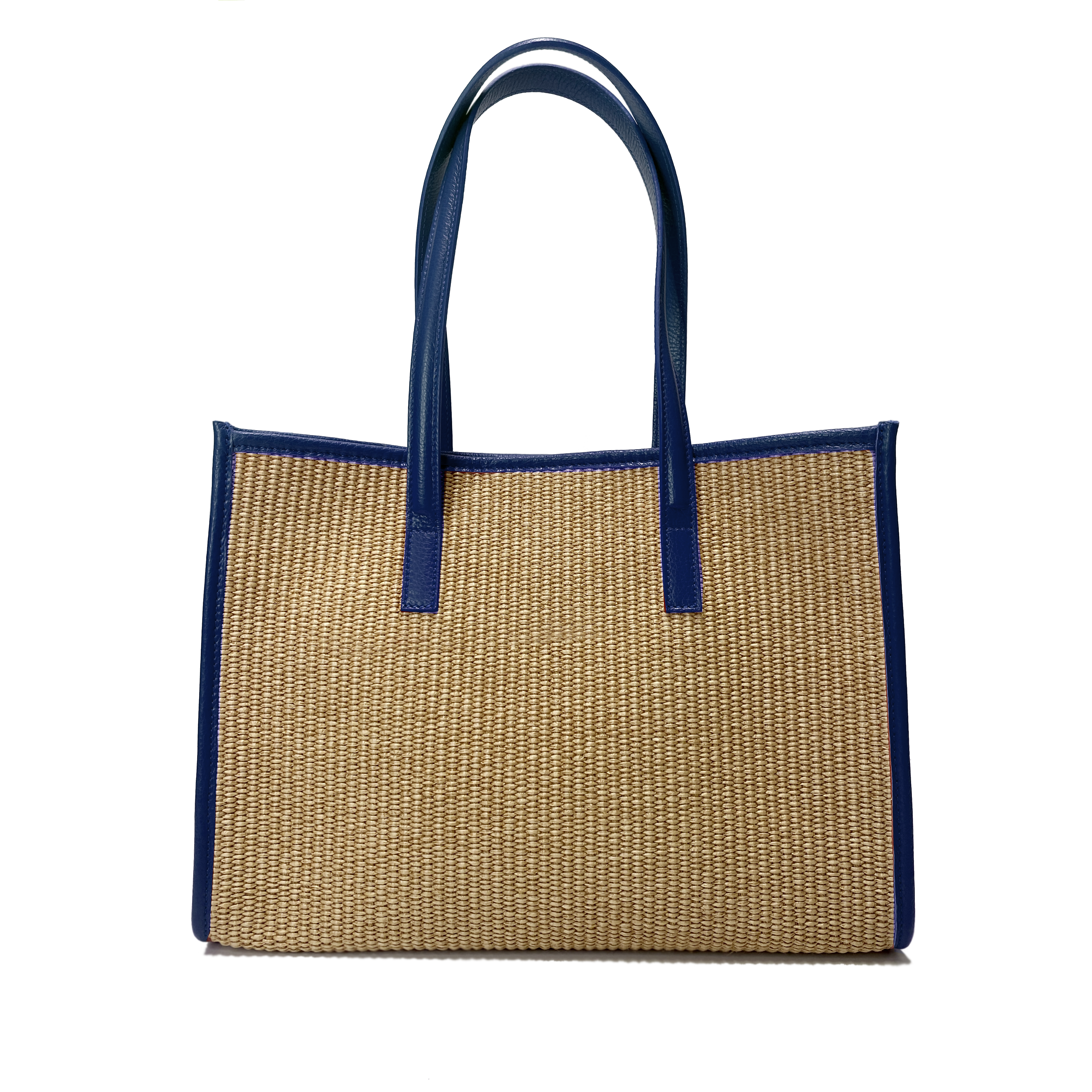 Camille raffia, blue leather