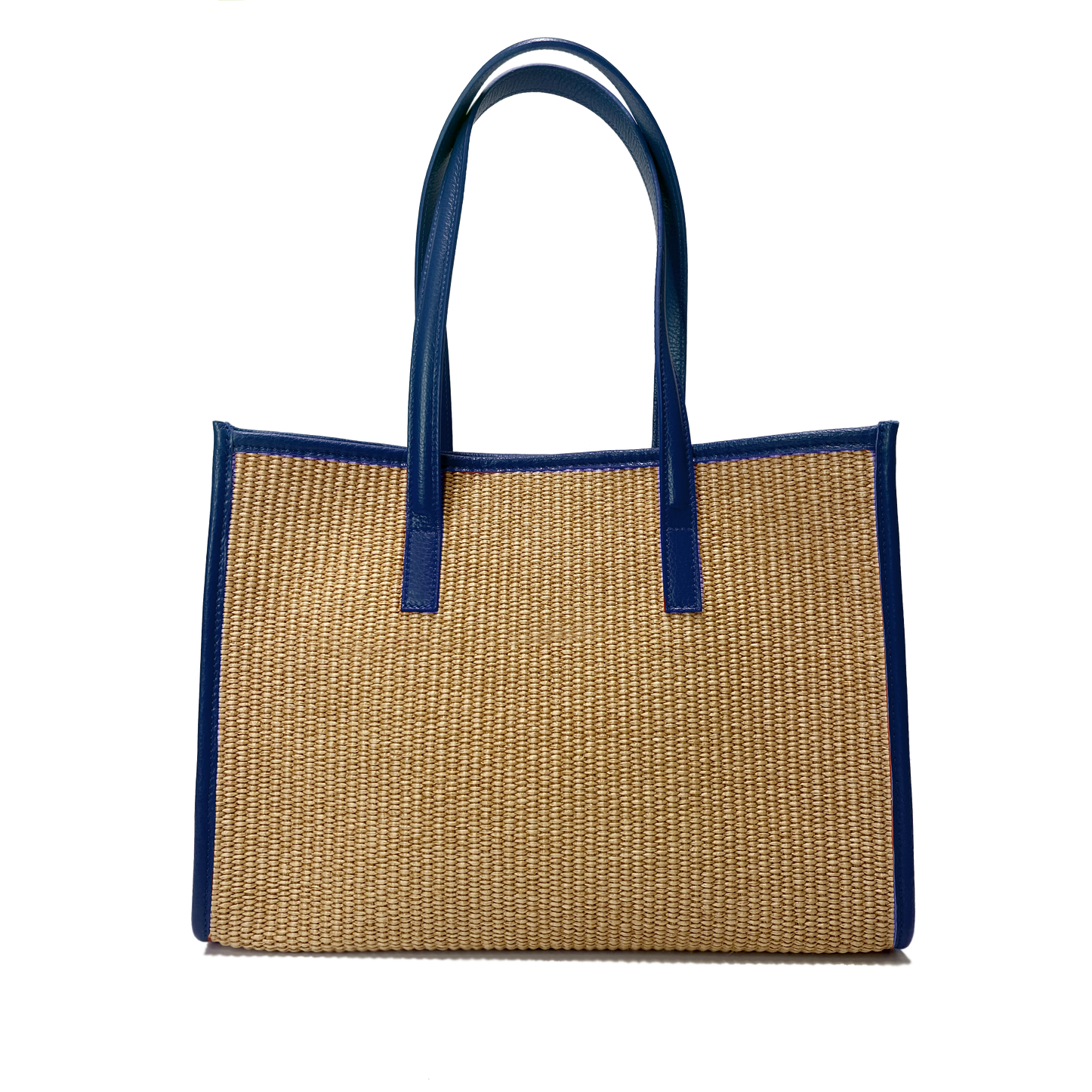 Camille raffia, blue leather