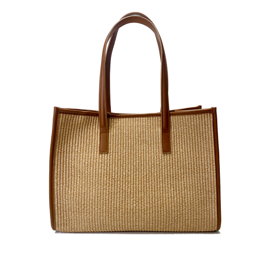 Camille raffia, camel leather