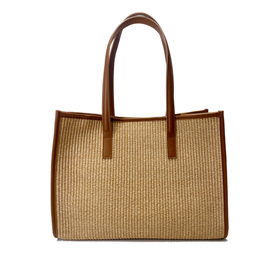 Camille raffia, camel leather