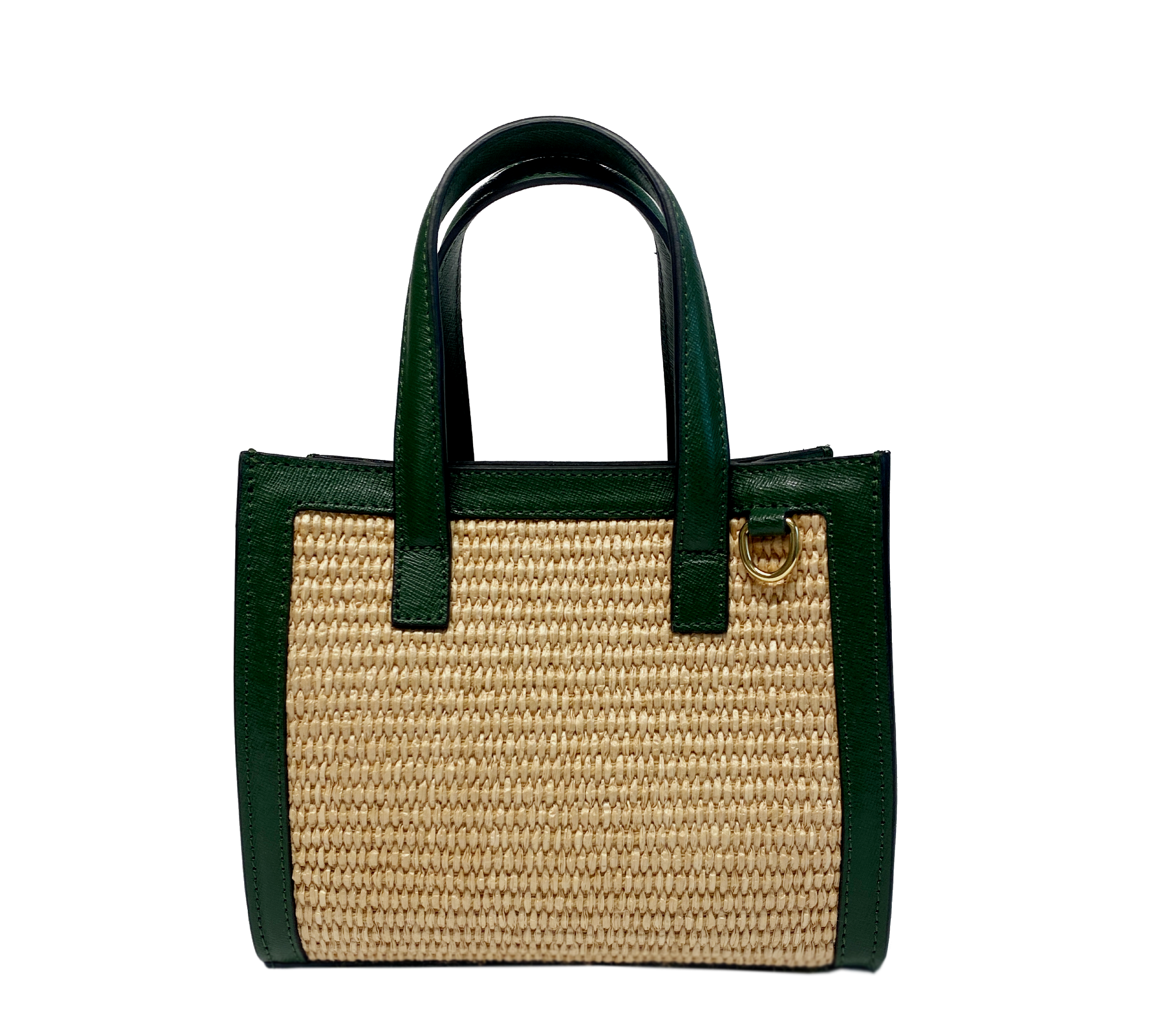 Mini Sophie raffia, green leather