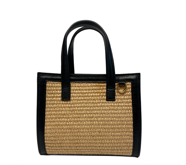 Mini Sophie raffia, black leather