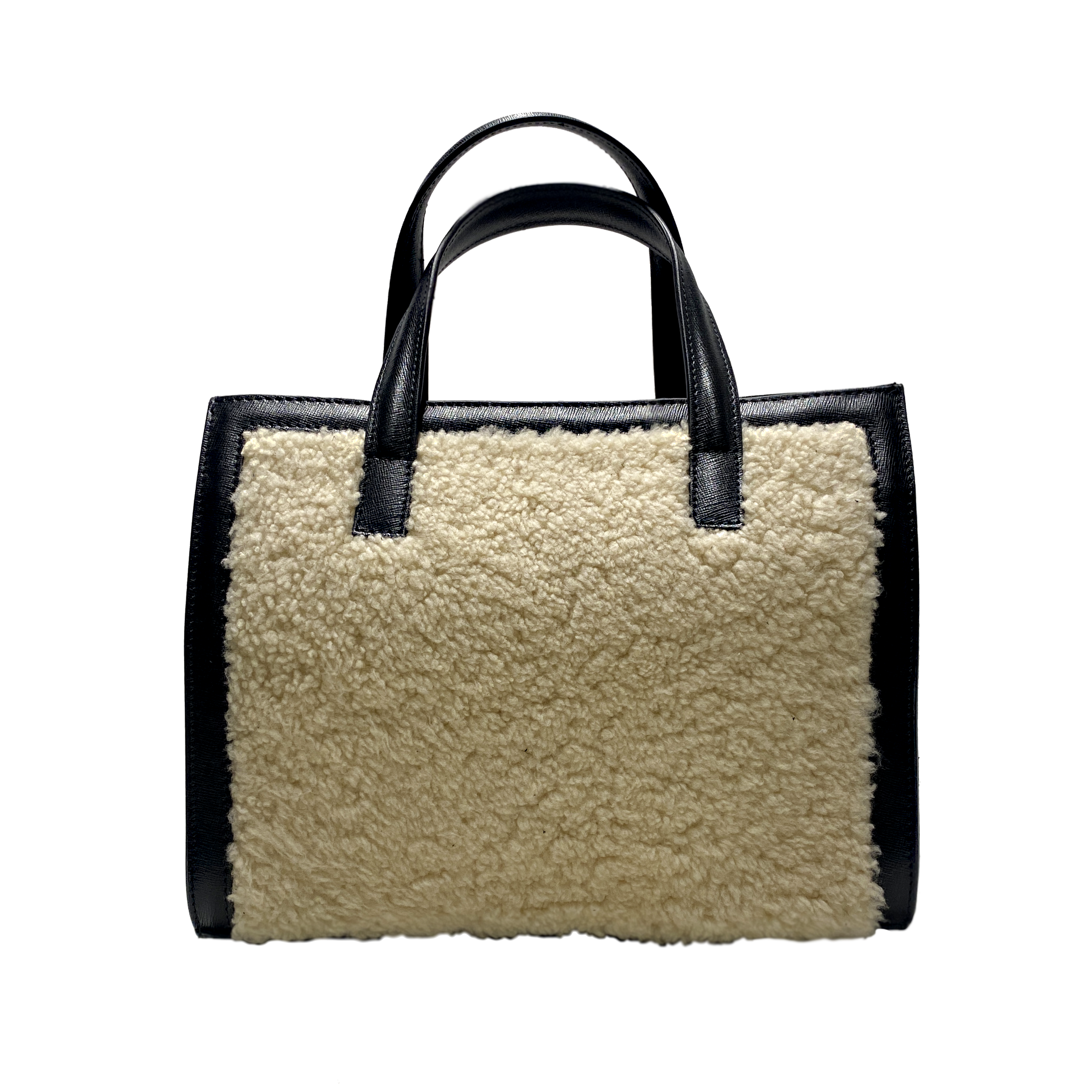 Sophie white shearling, black leather