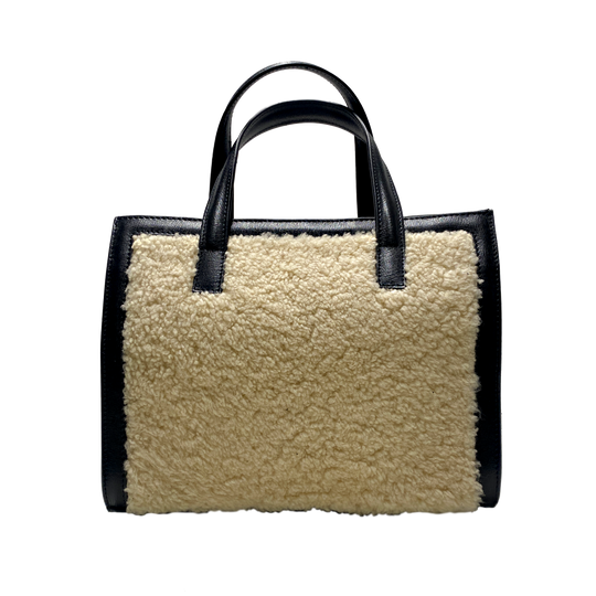 Sophie white shearling, black leather