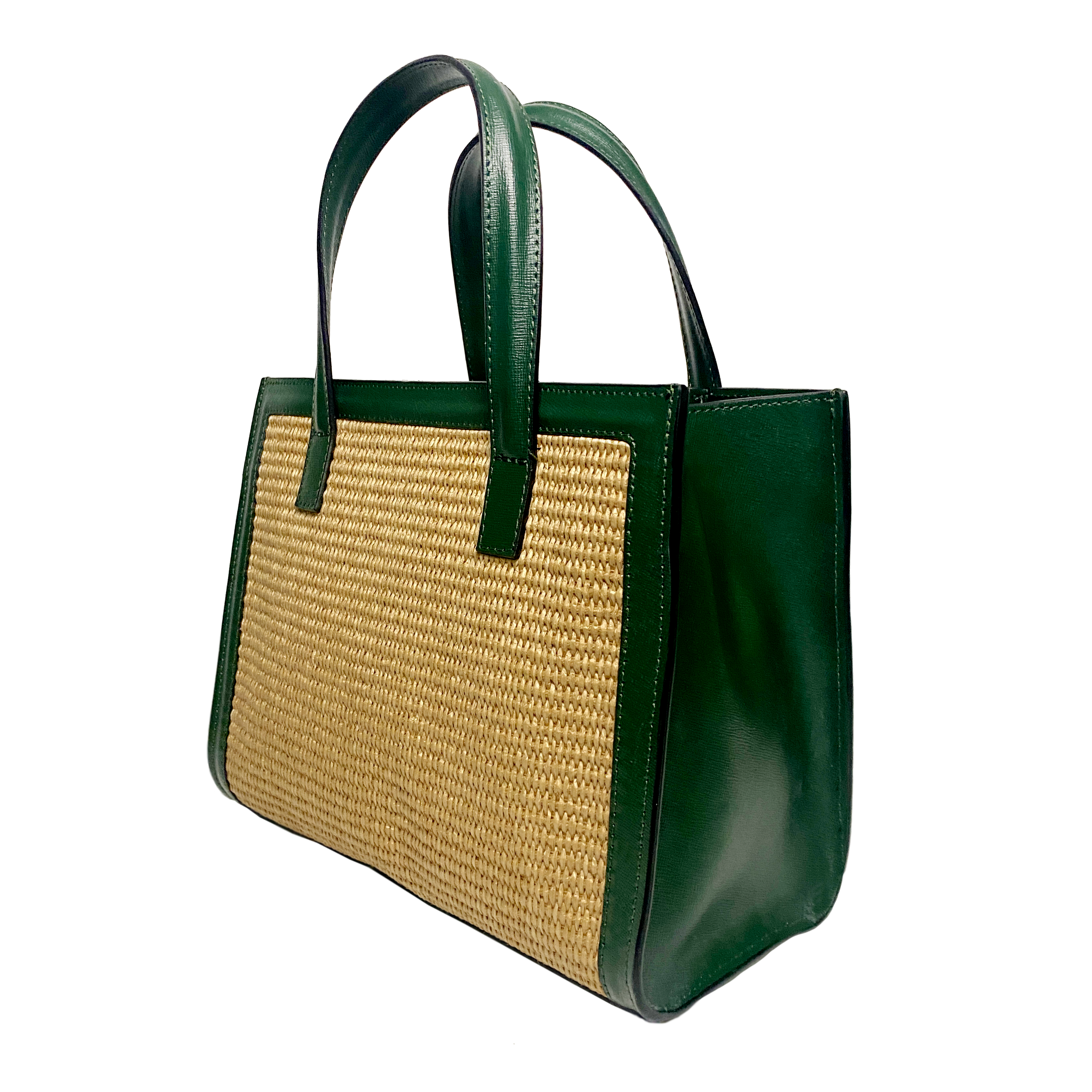 Sophie raffia, green leather