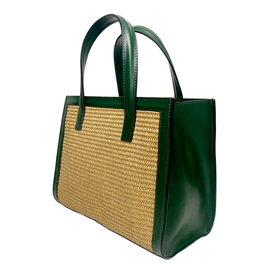 Sophie raffia, green leather