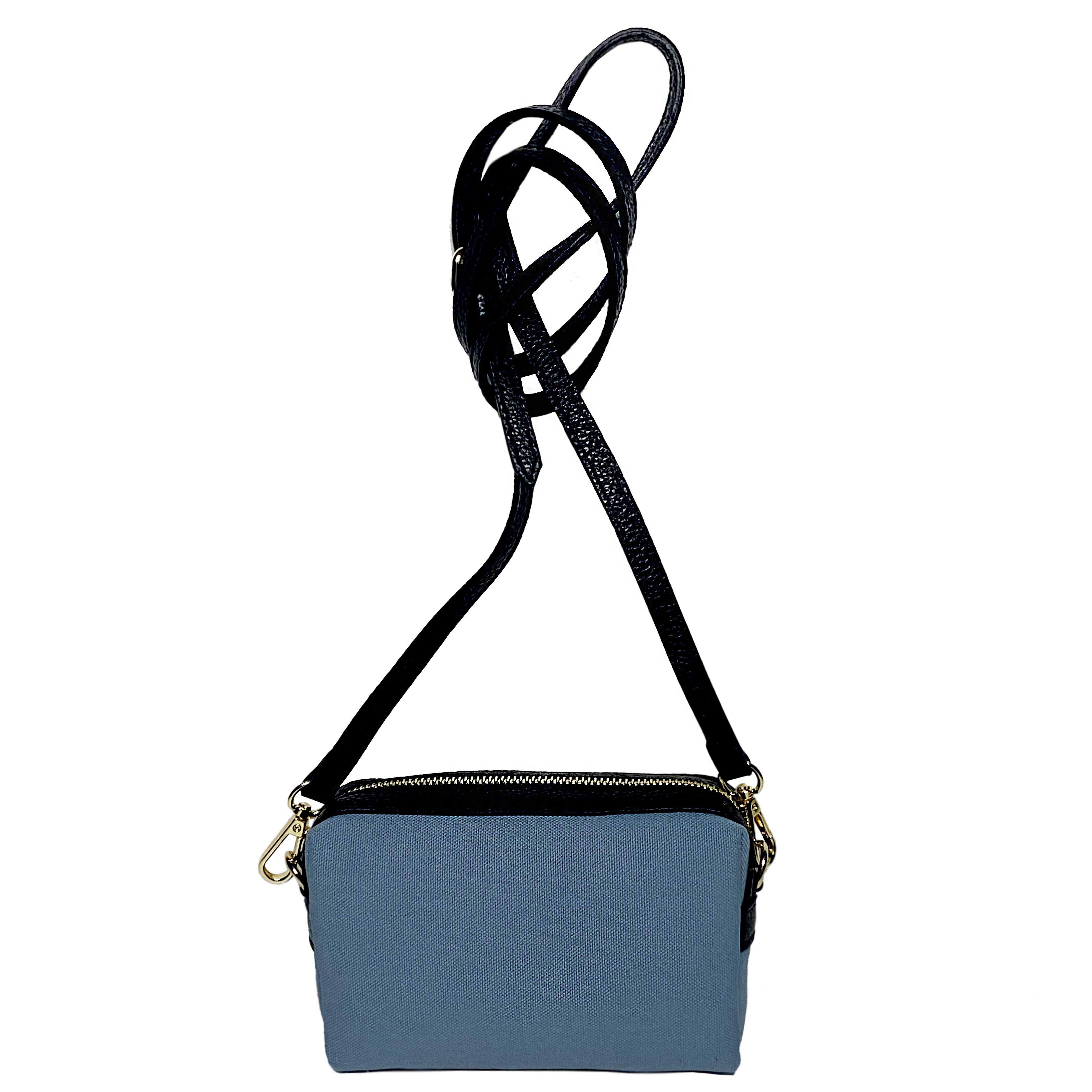 Virginie blue canvas, black leather