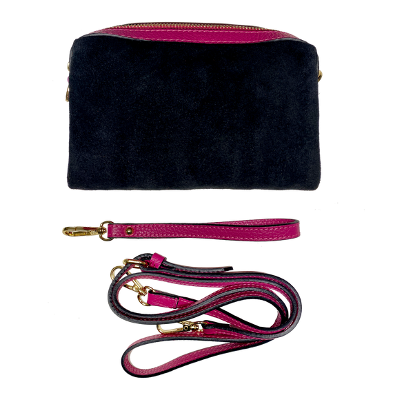 Virginie black suede, fuchsia leather