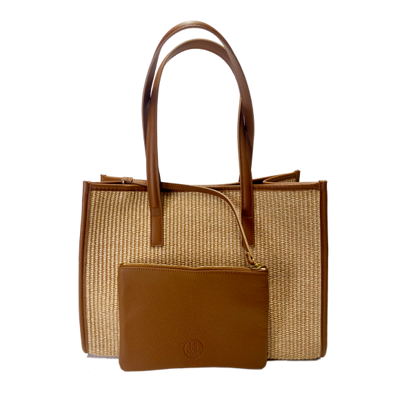 Camille raffia, camel leather