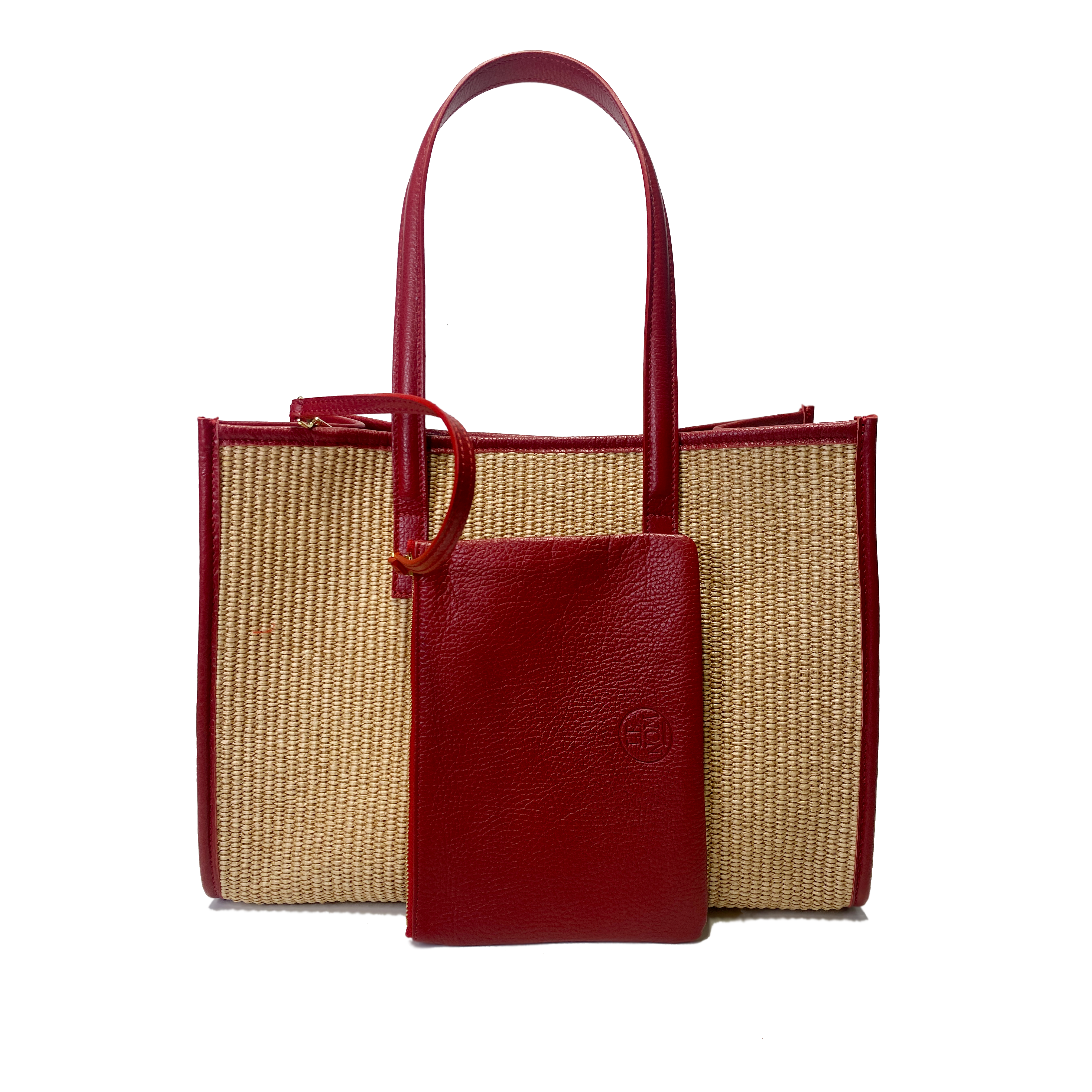 Camille raffia, red leather
