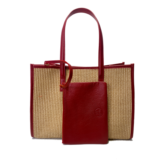 Camille raffia, red leather