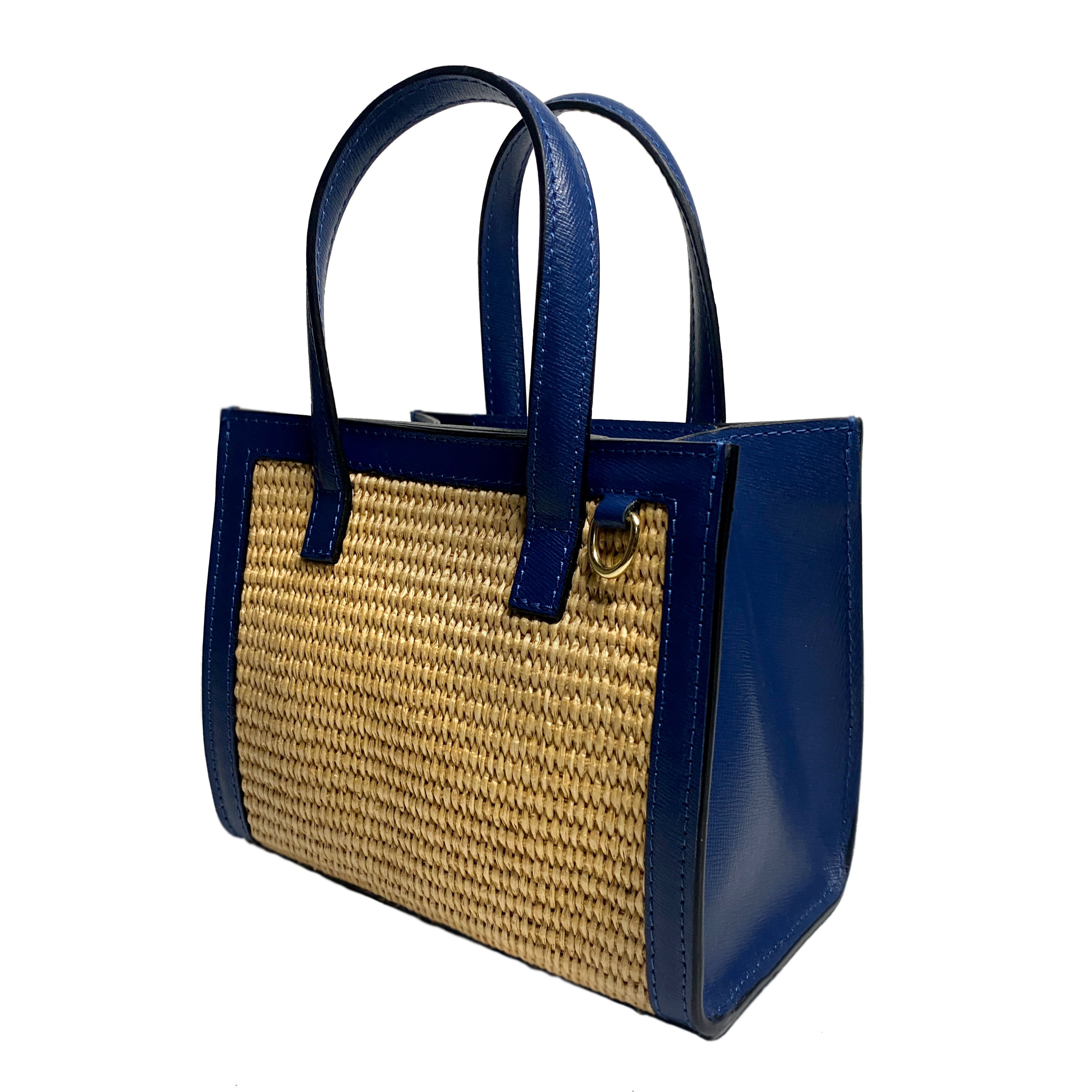 Mini Sophie raffia, blue leather