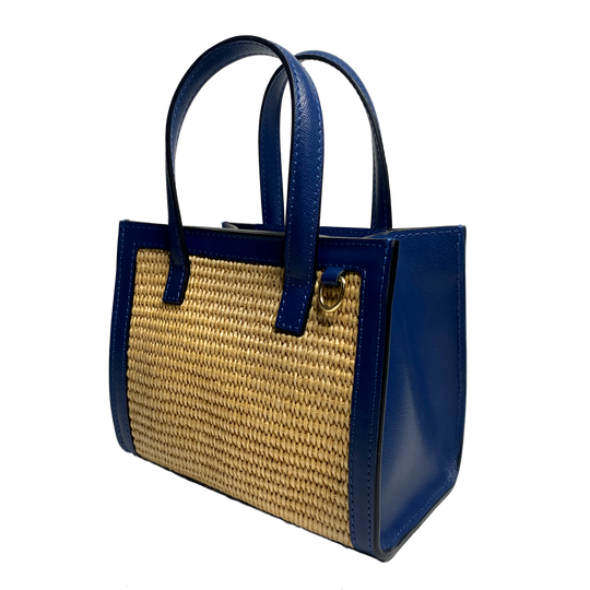 Mini Sophie raffia, blue leather