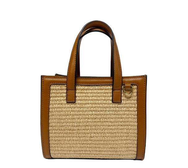 Mini Sophie raffia, camel leather