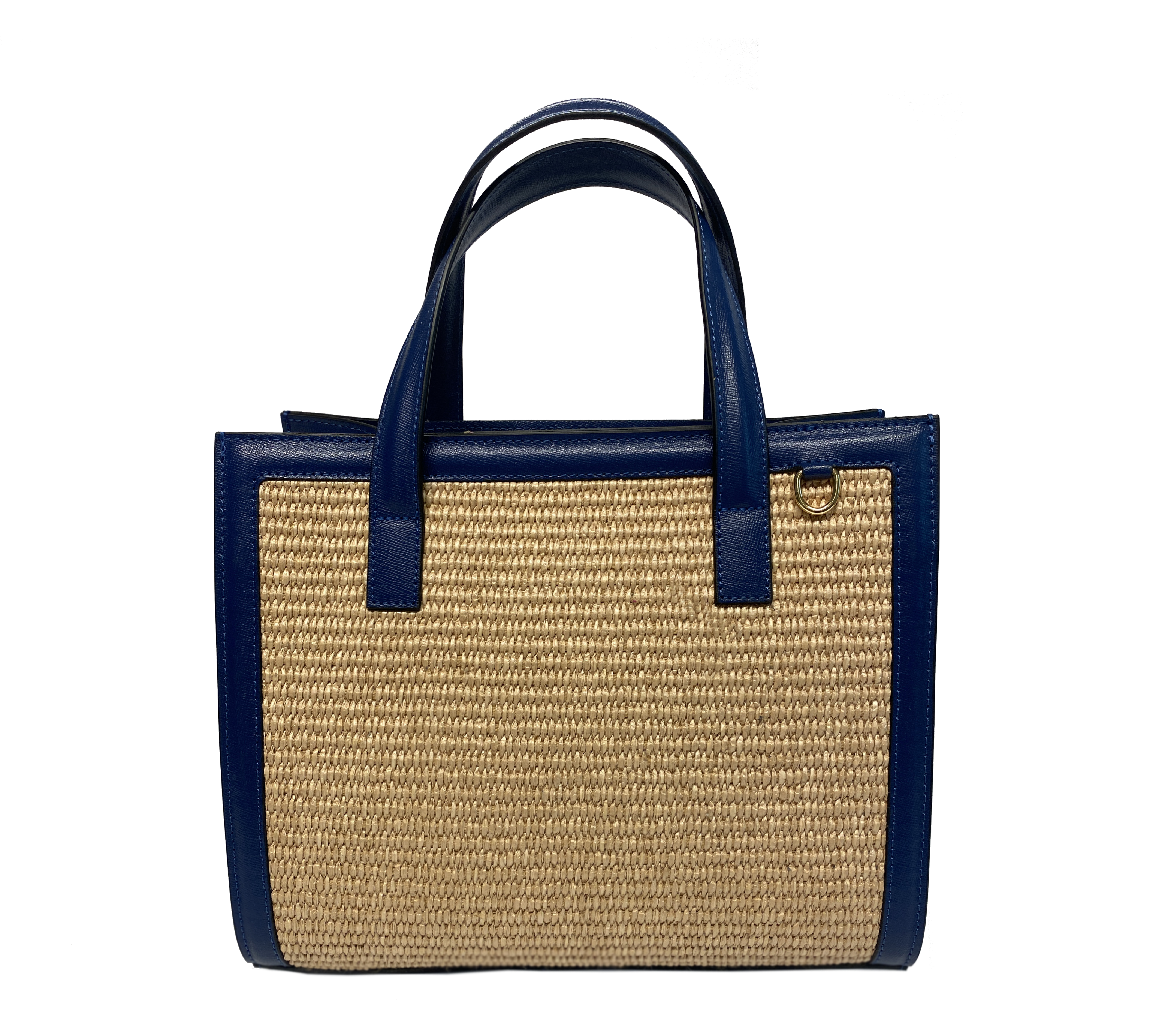 Sophie raffia, blue leather