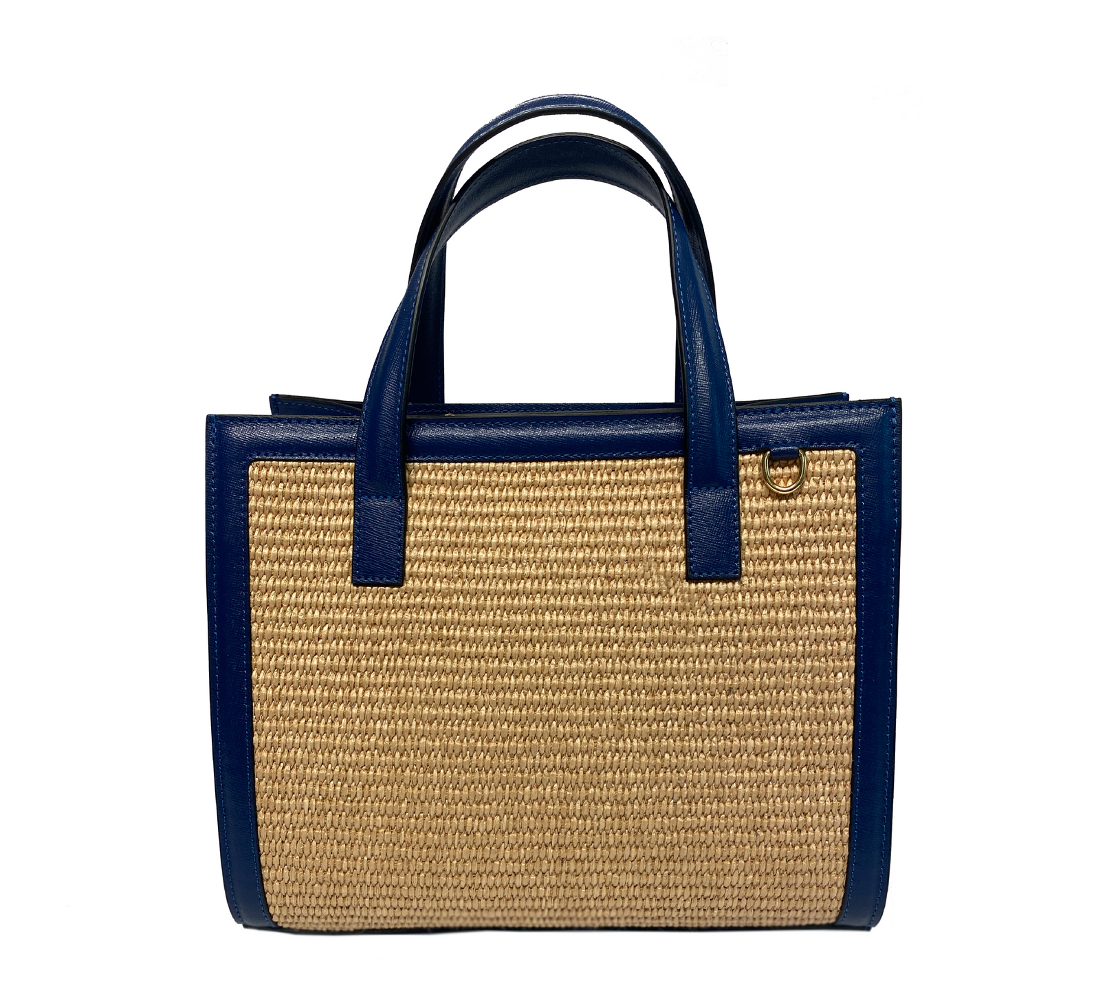 Sophie raffia, blue leather