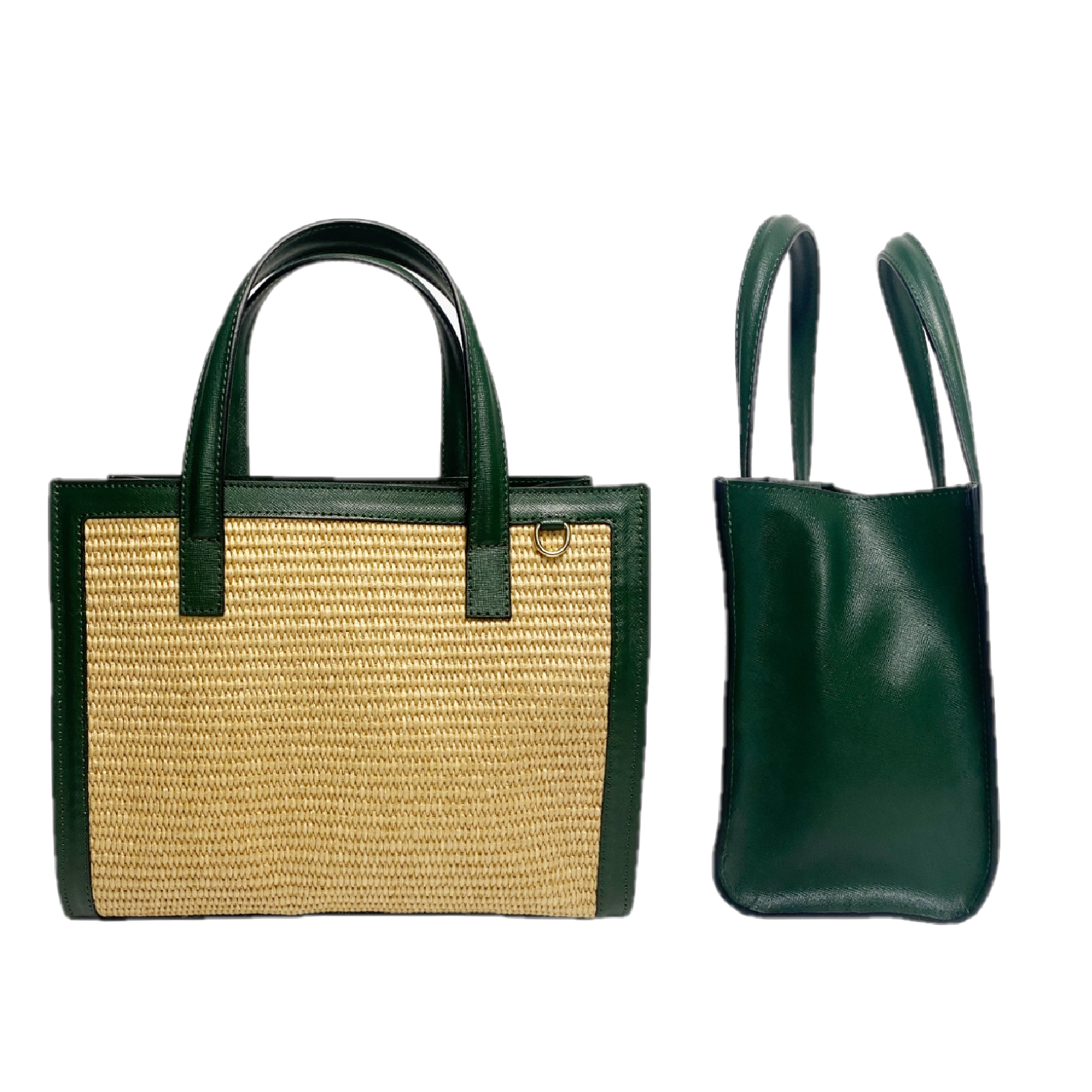 Sophie raffia, green leather