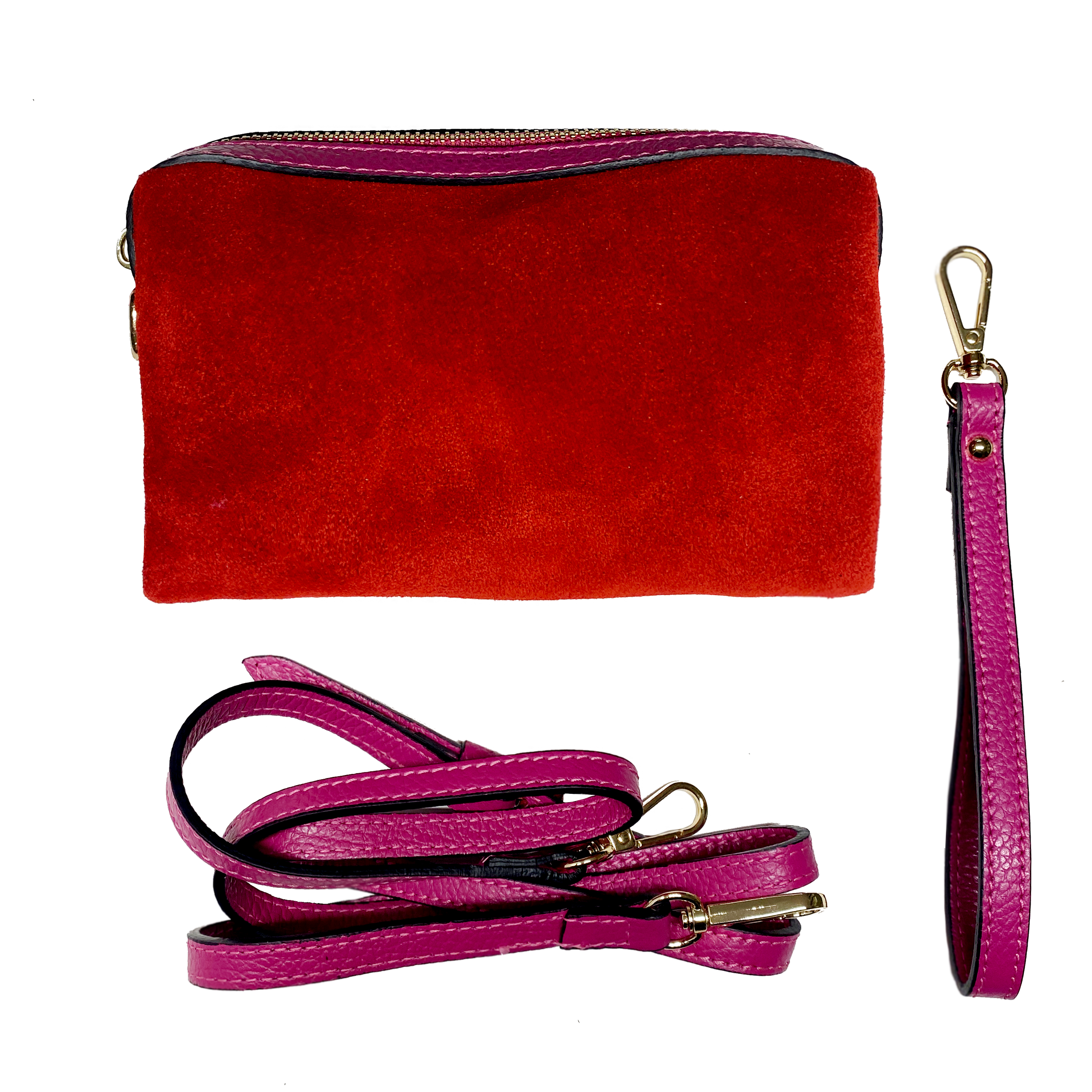 Virginie fuchsia suede, red leather