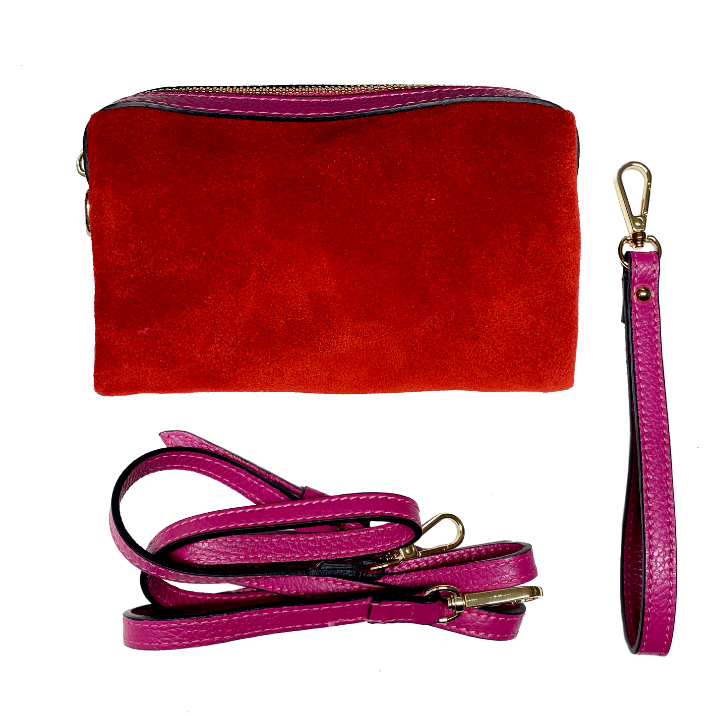 Virginie fuchsia suede, red leather